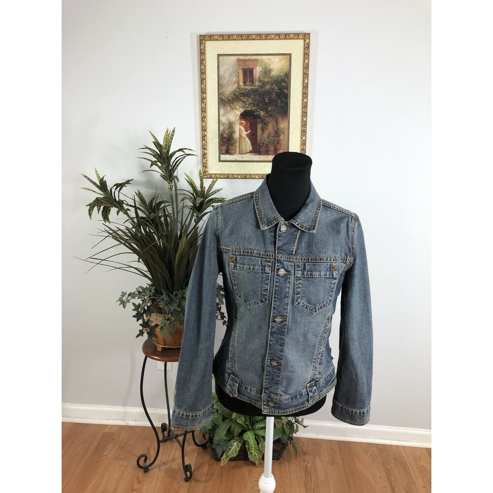Cabi Women Denim Vest 8‎ Mid Wash Distressed Button Down 2 Pockets Y2K Preppy